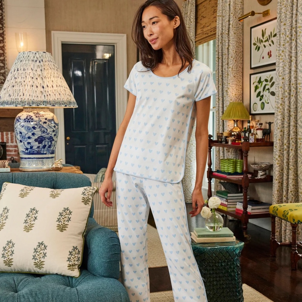 Blue Floral Print Pajama Set Intimates & Sleepwear